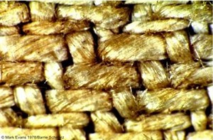 An enlarged view of the weave of the Turin shroud